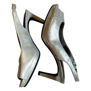 Life Stride Silver Soft Systems Comfort Slingback Platform Peep Toe Heels Size 8
